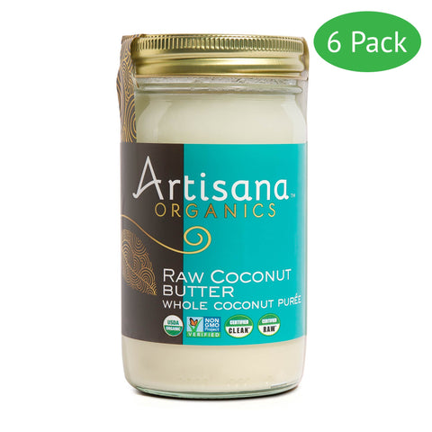 6 pack of Raw Coconut Butter in 14oz glass jars.