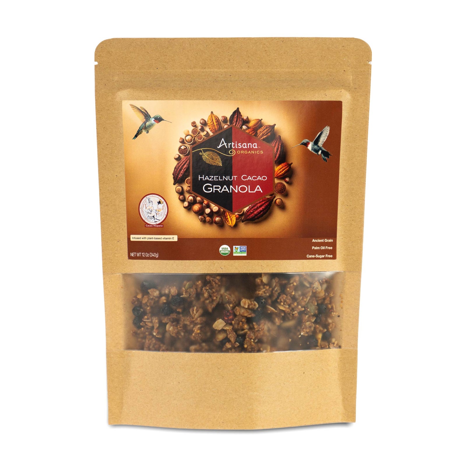Artisana Organics Hazelnut Cacao Granola in a 12ox bag