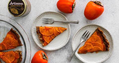 Raw Persimmon Tart With Date Walnut Crust