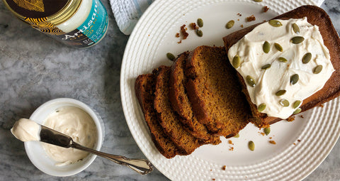 Vegan Pumpkin Bread with Coconut Frosting