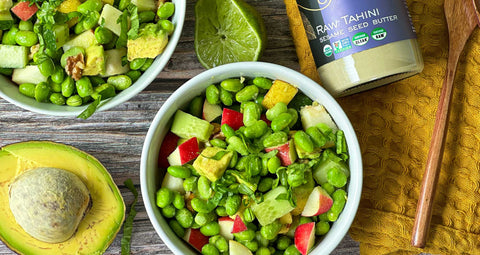 Edamame Harvest Salad with Tahini Maple Vinaigrette