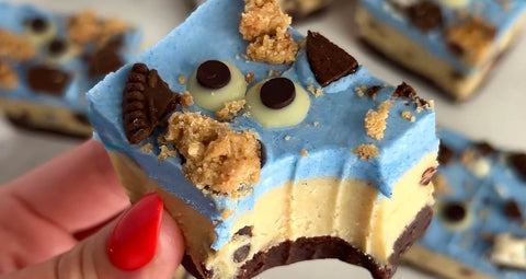 A cookie monster cookie dough brownie