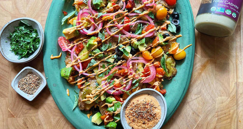 Mediterranean Loaded Smashed Potatoes on a plate.