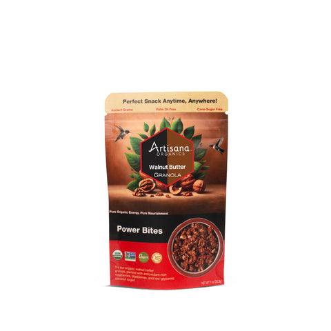 1oz Artisana Walnut Butter Granola Power Bites packaging on a white background