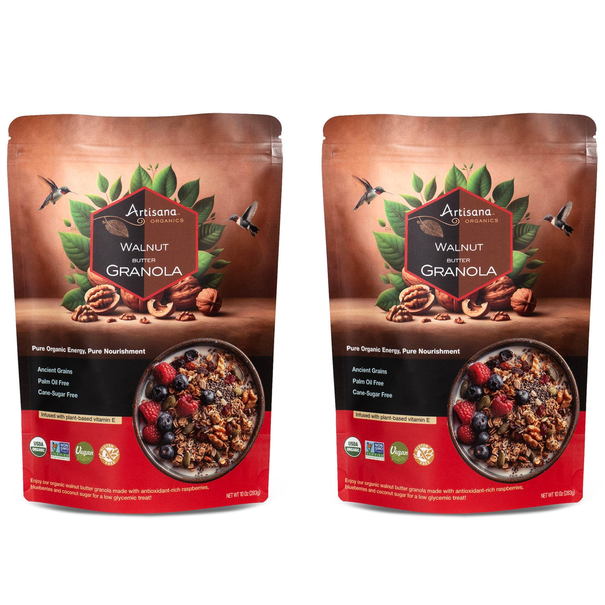 A 2 pack of Walnut Granola pouches