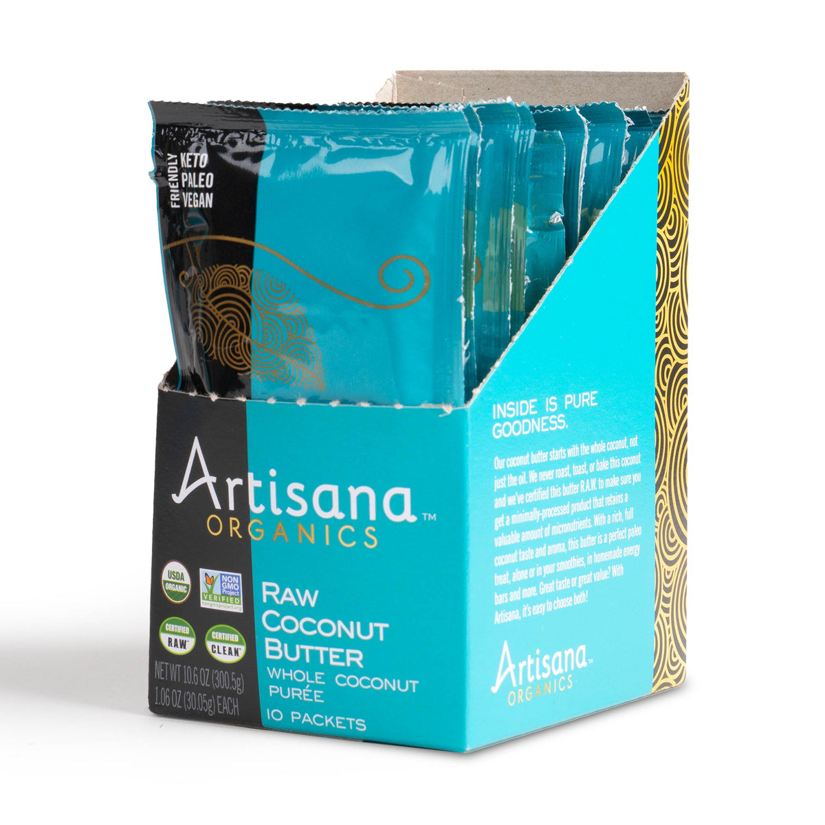 Box of Artisana Raw Coconut Butter 10 Snack Packets