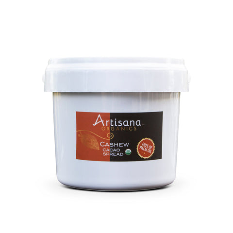 A 4lb pail of Artisana Organics Cashew Cacao Spread