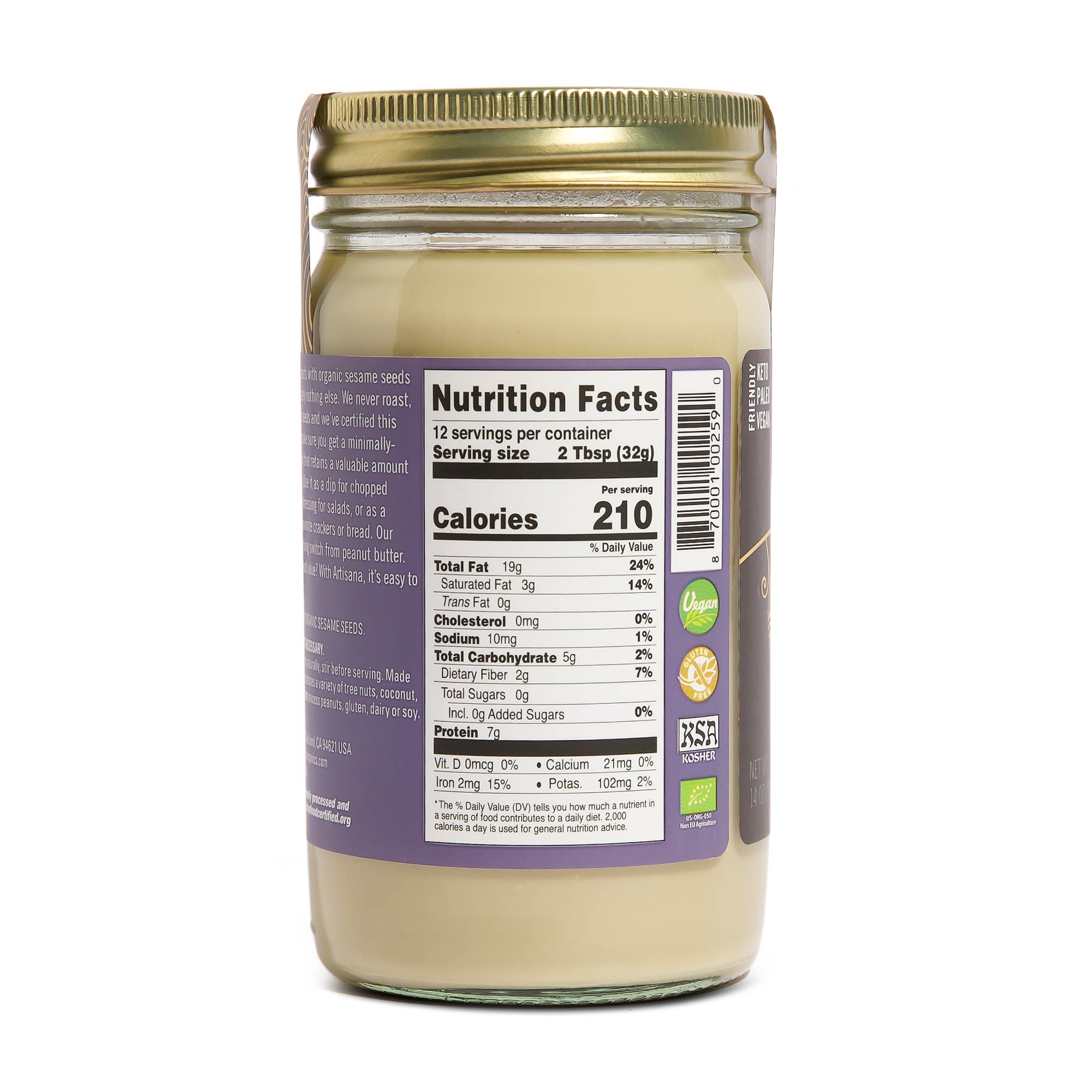 Artisana Raw Tahini Nutrition Facts 14oz jar